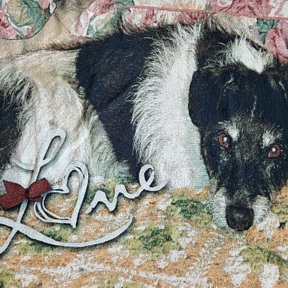 Woven blanket throw Afghan with dog. ''Love'' - Picture 6 of 9
